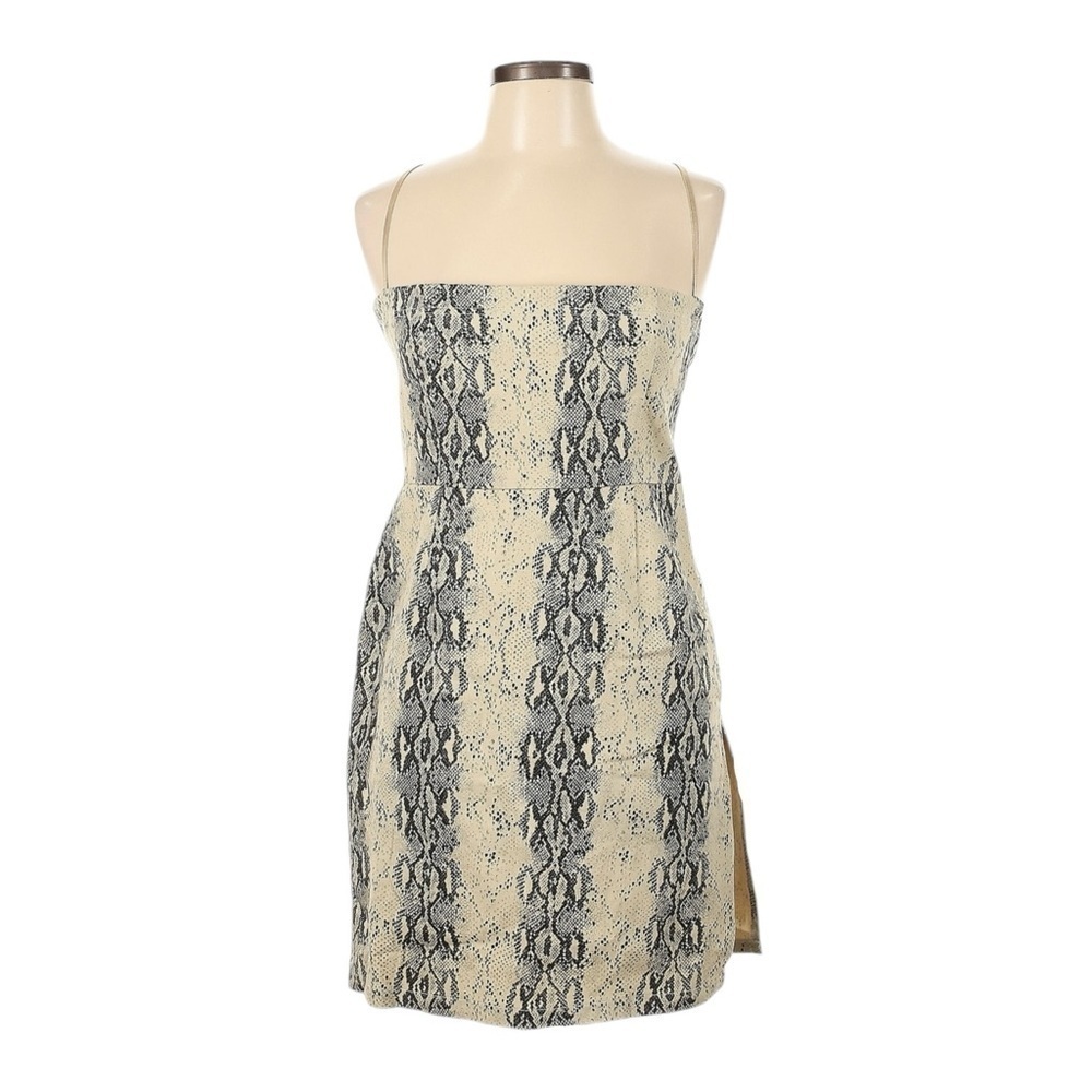 Lioness Flaws & Sins Mini Dress L NWT Ivory Snake Print Bodycon Side Slit